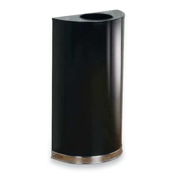 12 gal Half-Round Indoor Metal Can, Black/Chrome, Steel, 18 in